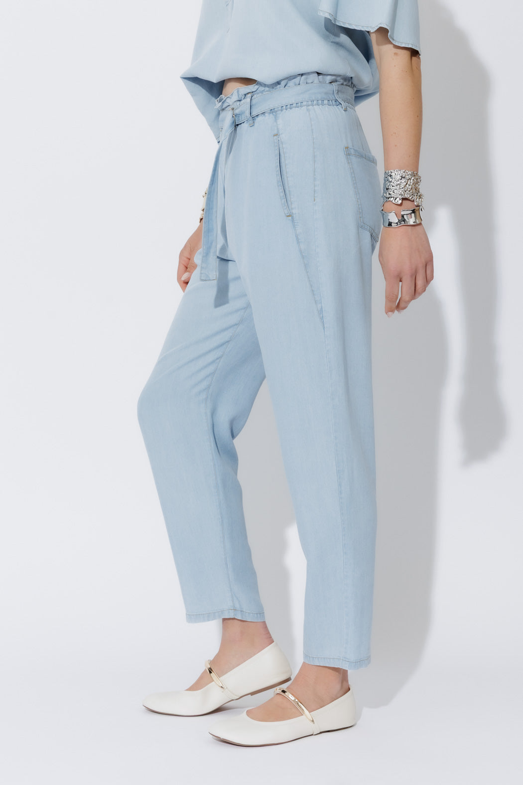 Light Denim Tencel Paperbag Pant
