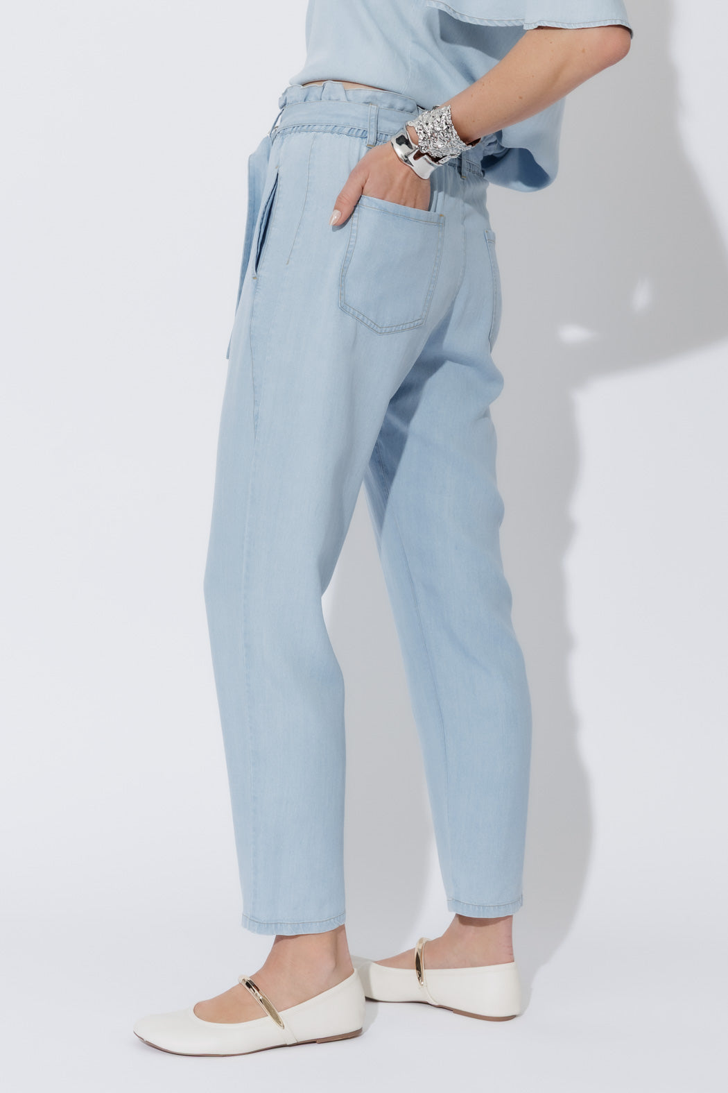 Light Denim Tencel Paperbag Pant