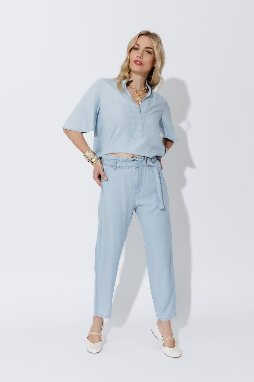 Light Denim Tencel Fluted Blogger Shirt