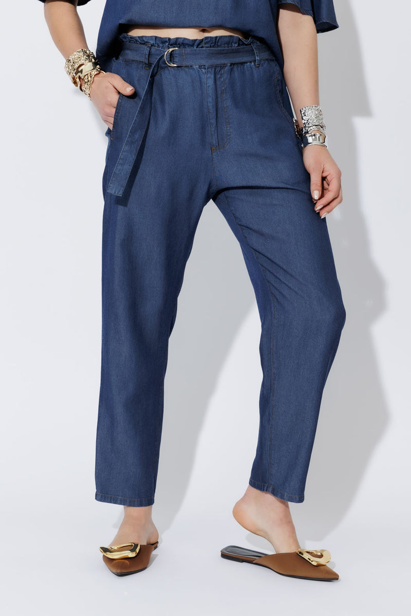 Dark Denim Tencel Paperbag Pant