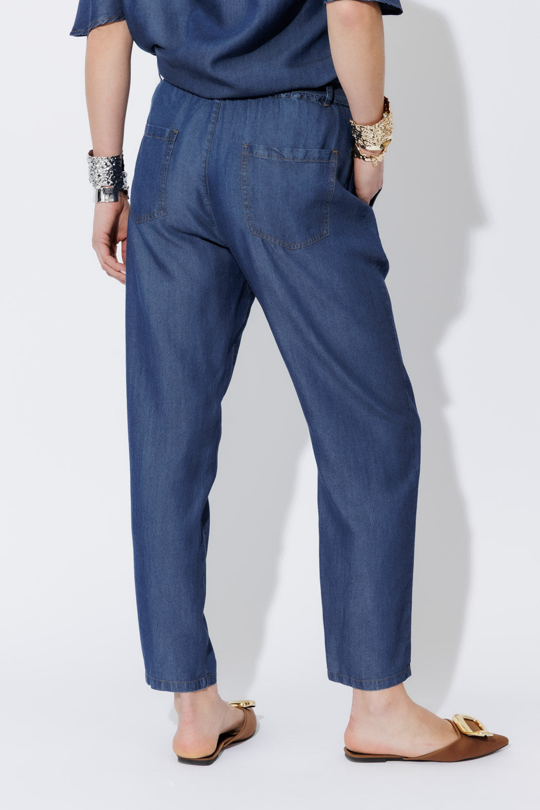 Dark Denim Tencel Paperbag Pant