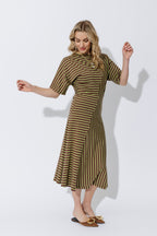 Chartreuse/Mocha Stripe Knit Dress