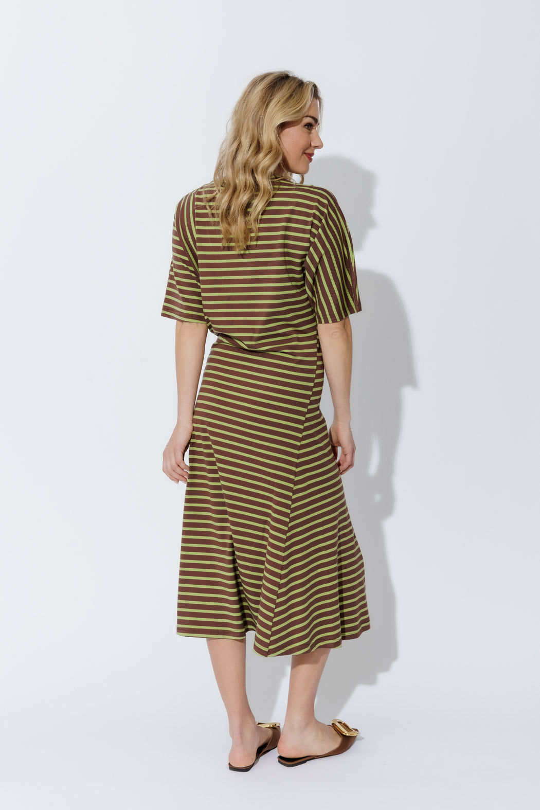 Chartreuse/Mocha Stripe Knit Dress