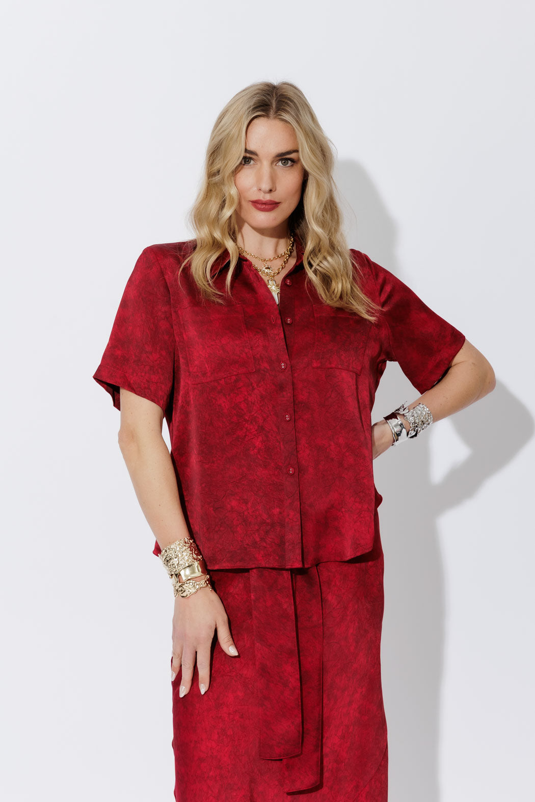 Red Silky Pocket Shirt