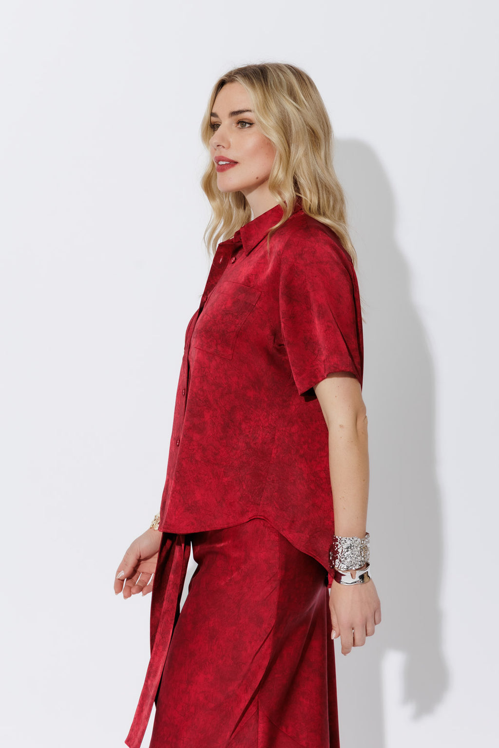 Red Silky Pocket Shirt