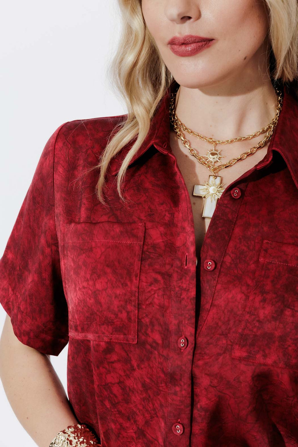 Red Silky Pocket Shirt