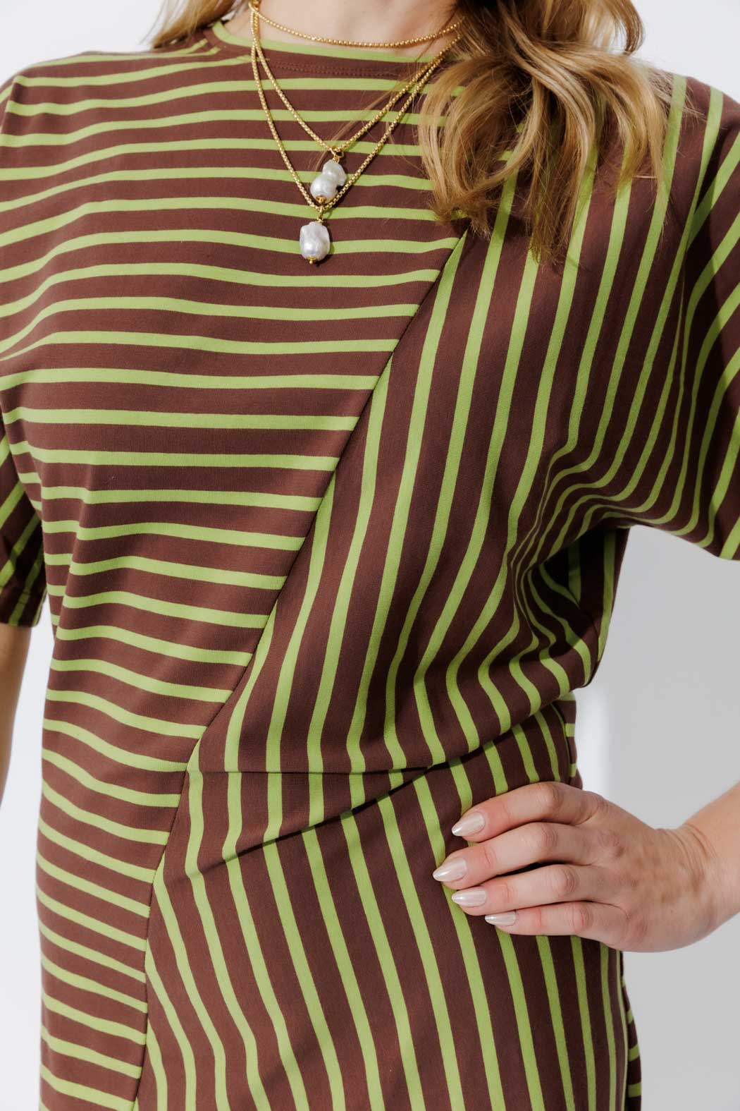 Chartreuse/Mocha Stripe Knit Dress