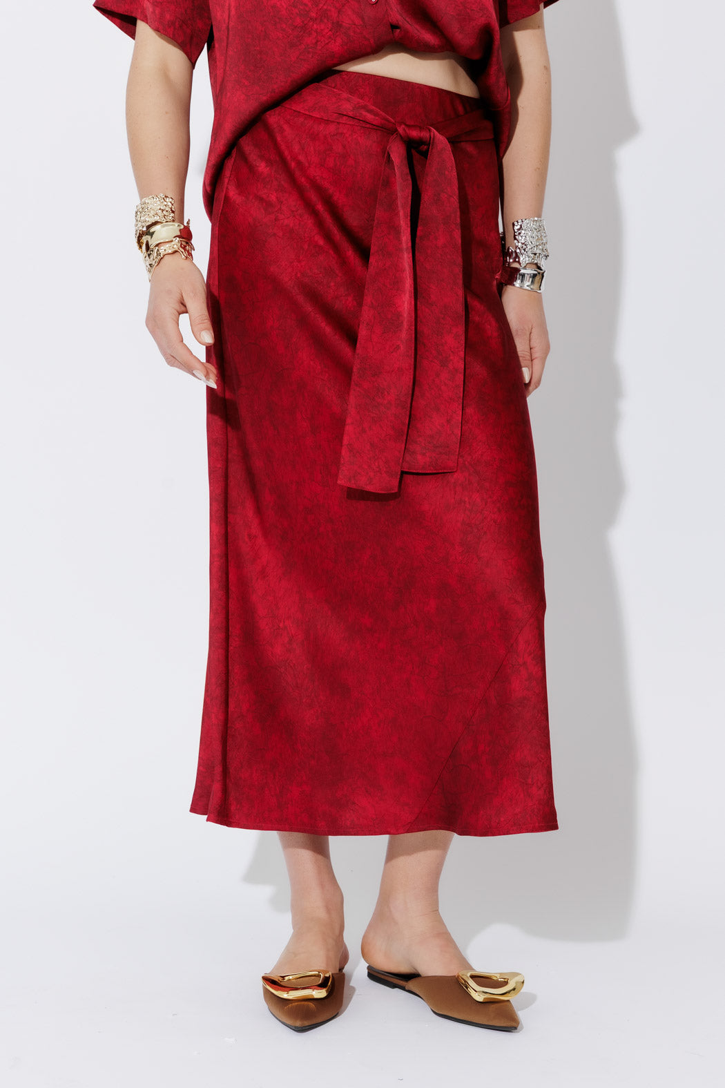 Red Belted Bias Skirt