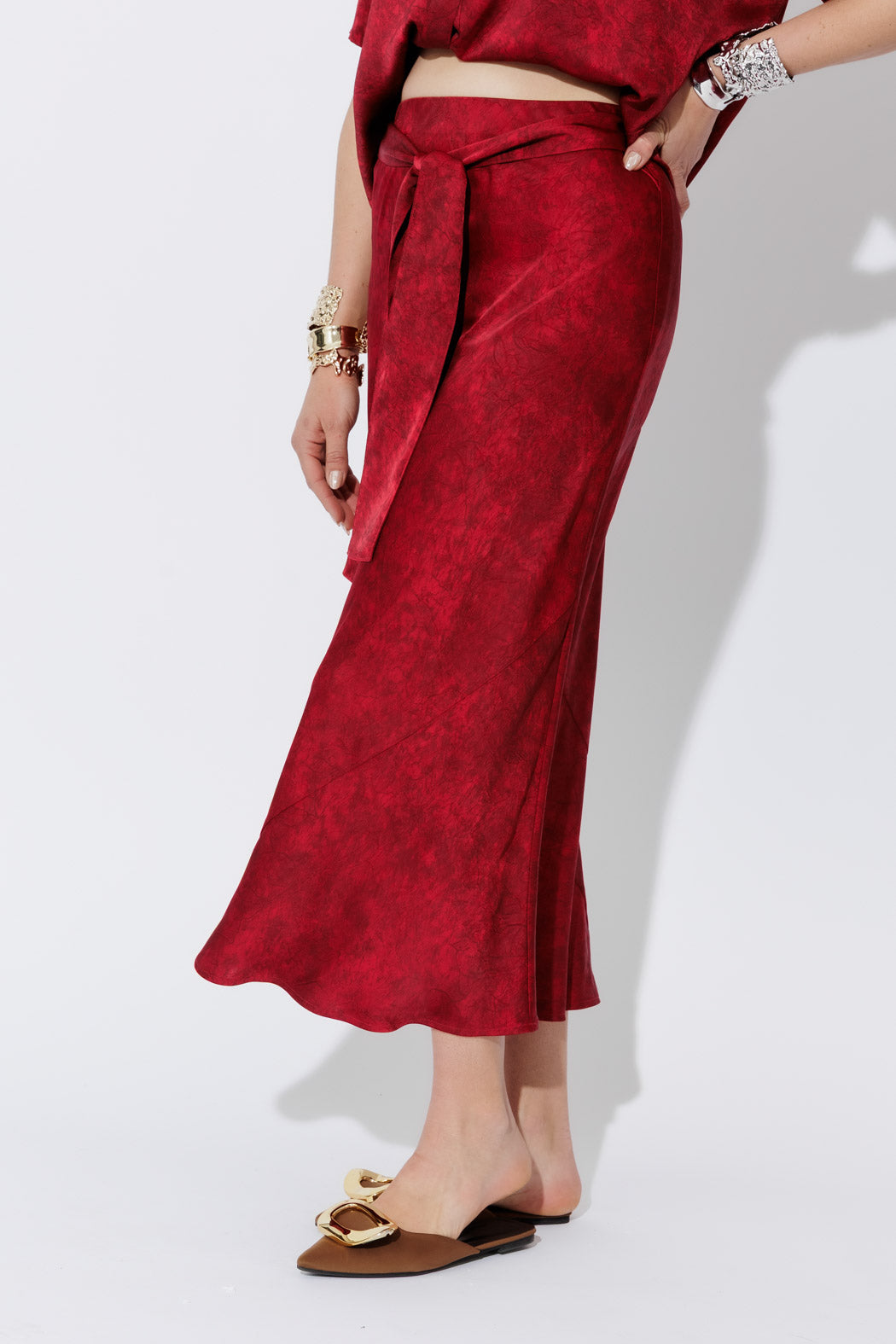 Red Belted Bias Skirt