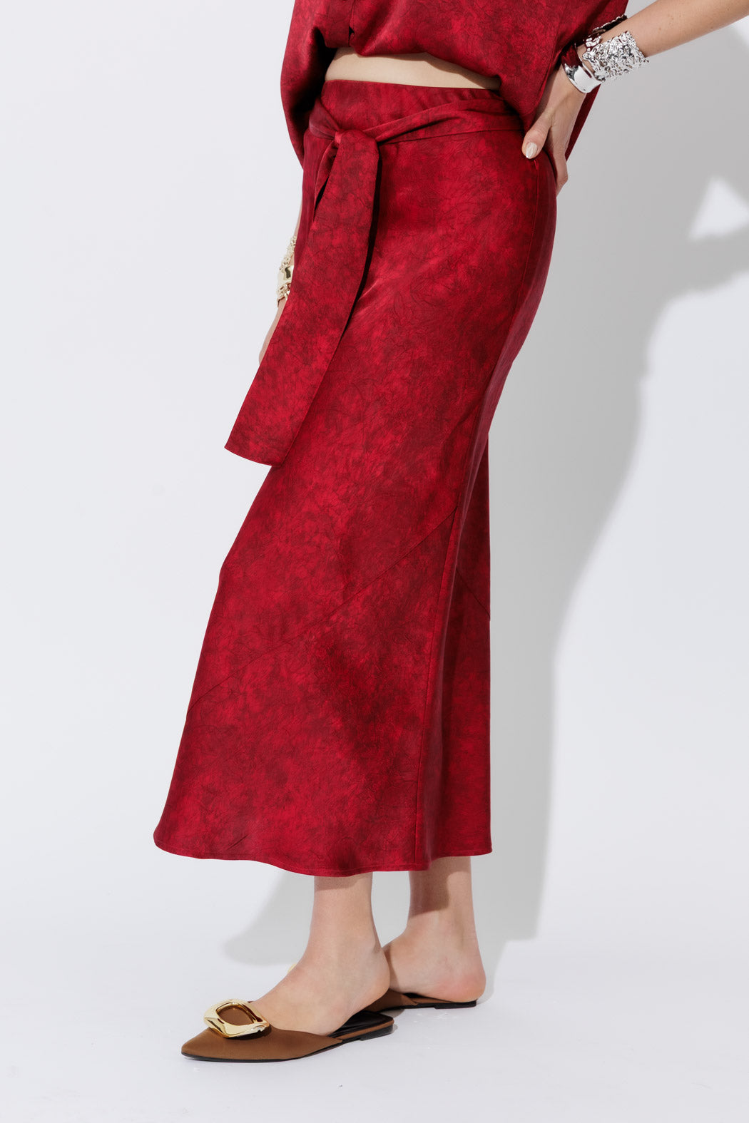 Red Belted Bias Skirt