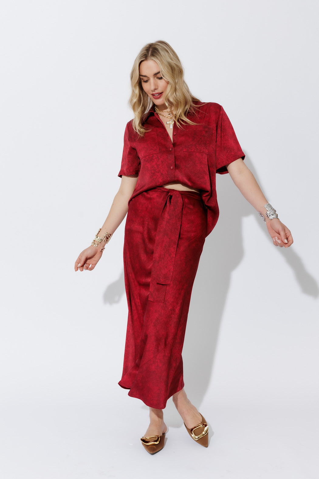 Red Belted Bias Skirt