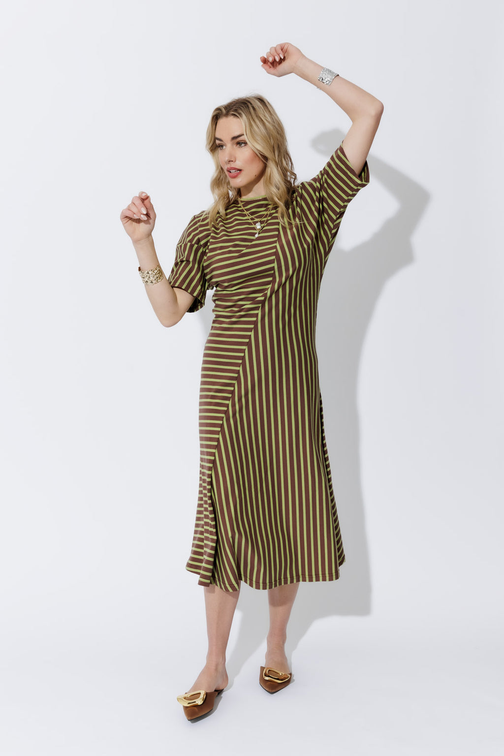 Chartreuse/Mocha Stripe Knit Dress