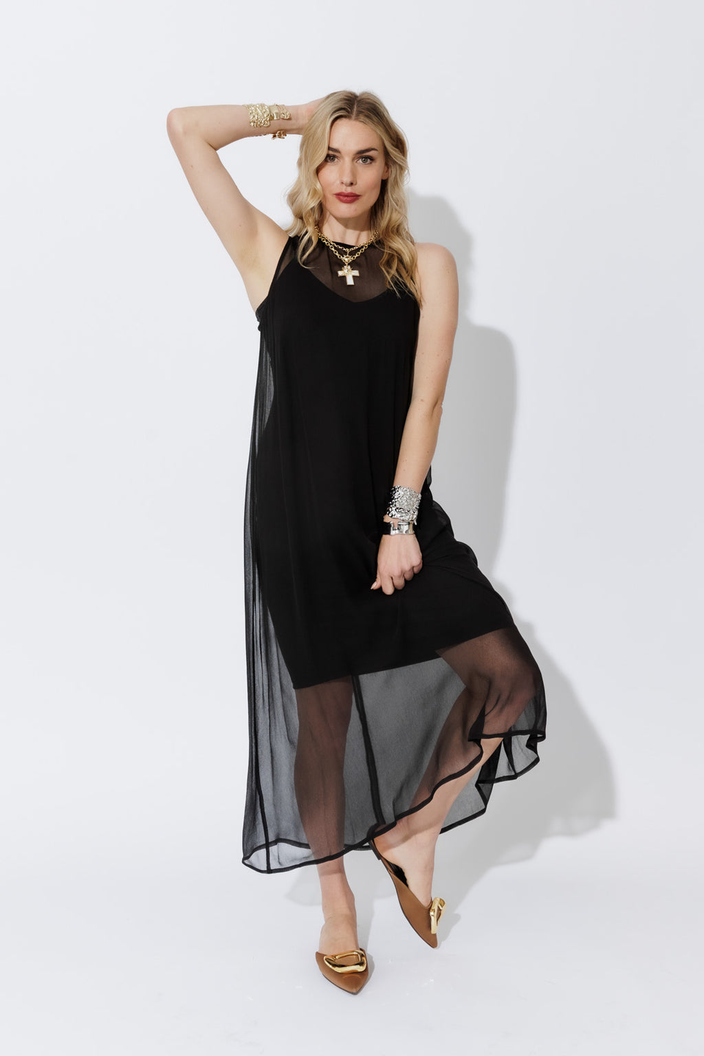 Black Viscose A-Line Dress Motto AU Black Viscose A-Line Dress Motto AU