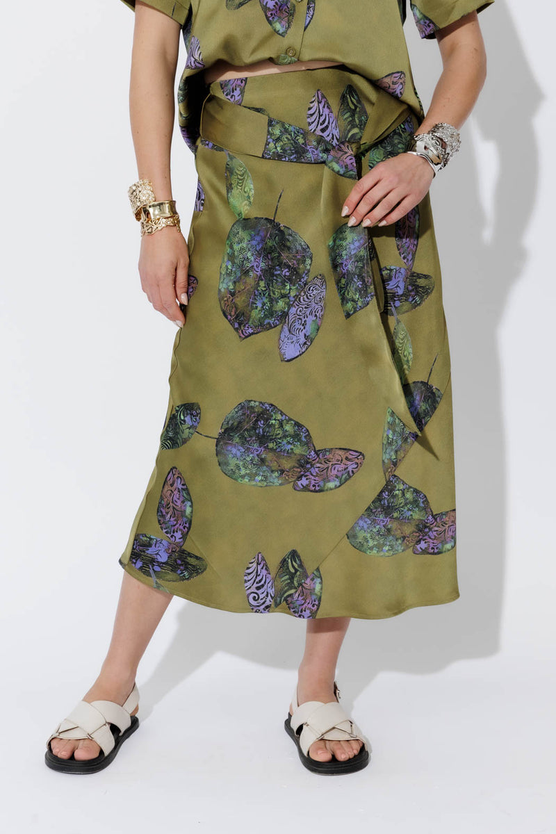 Olive Belted Bias Skirt