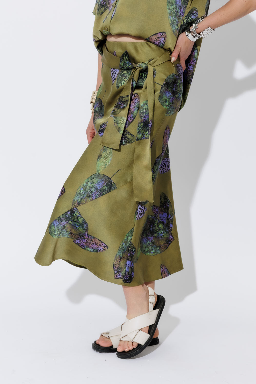 Olive Belted Bias Skirt