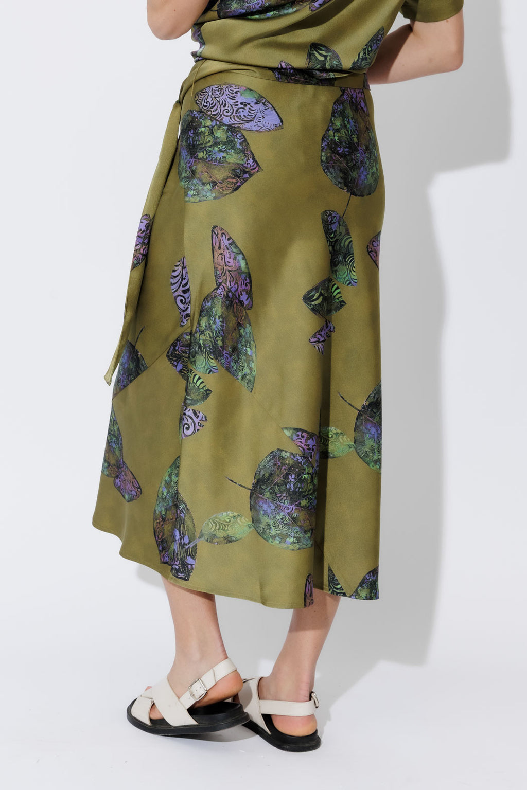 Olive Belted Bias Skirt