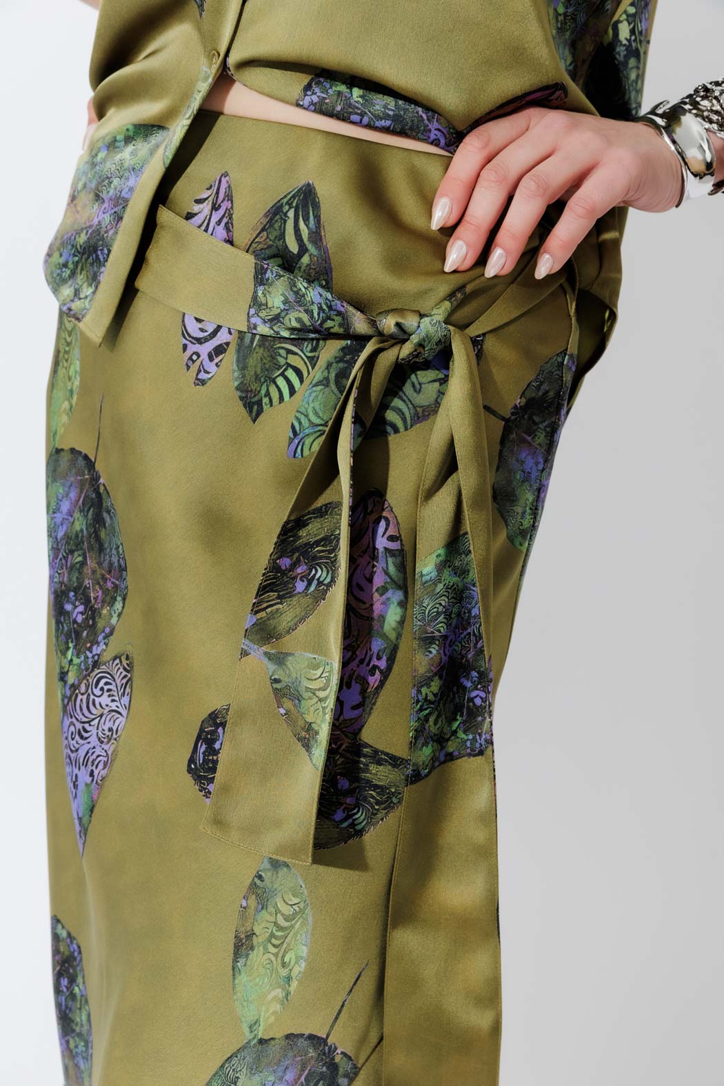 Olive Belted Bias Skirt