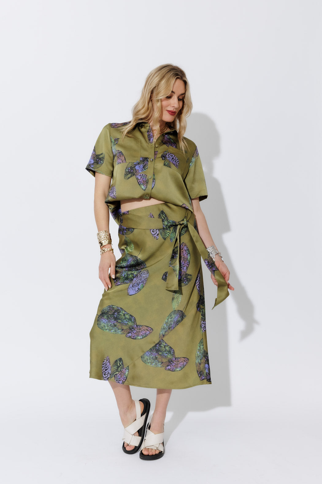 Olive Belted Bias Skirt