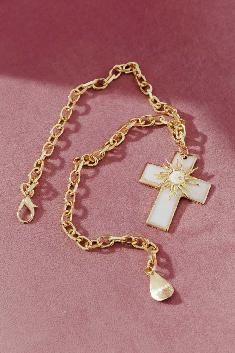Gold Pearl Cross Necklace