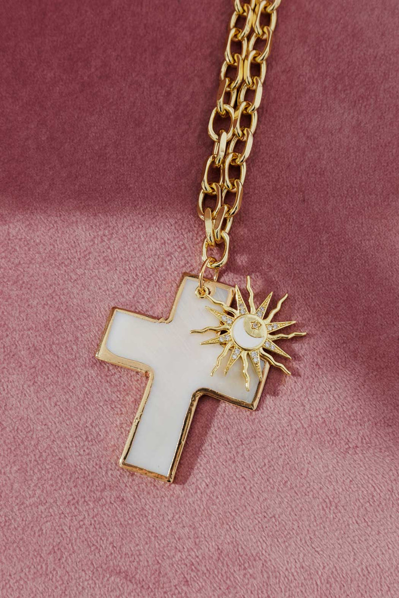 Gold Pearl Cross Necklace