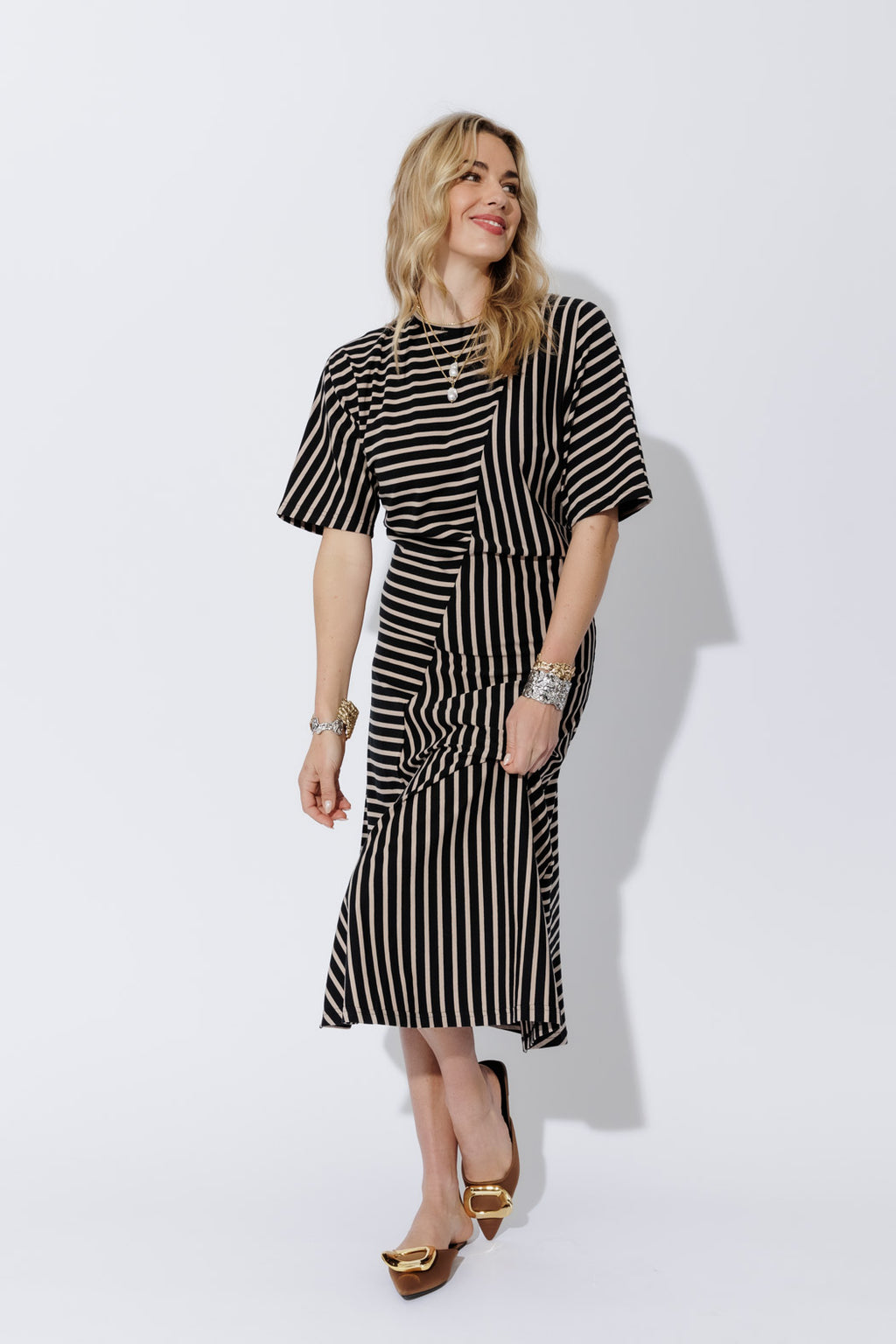 Black/Beige Stripe Knit Dress