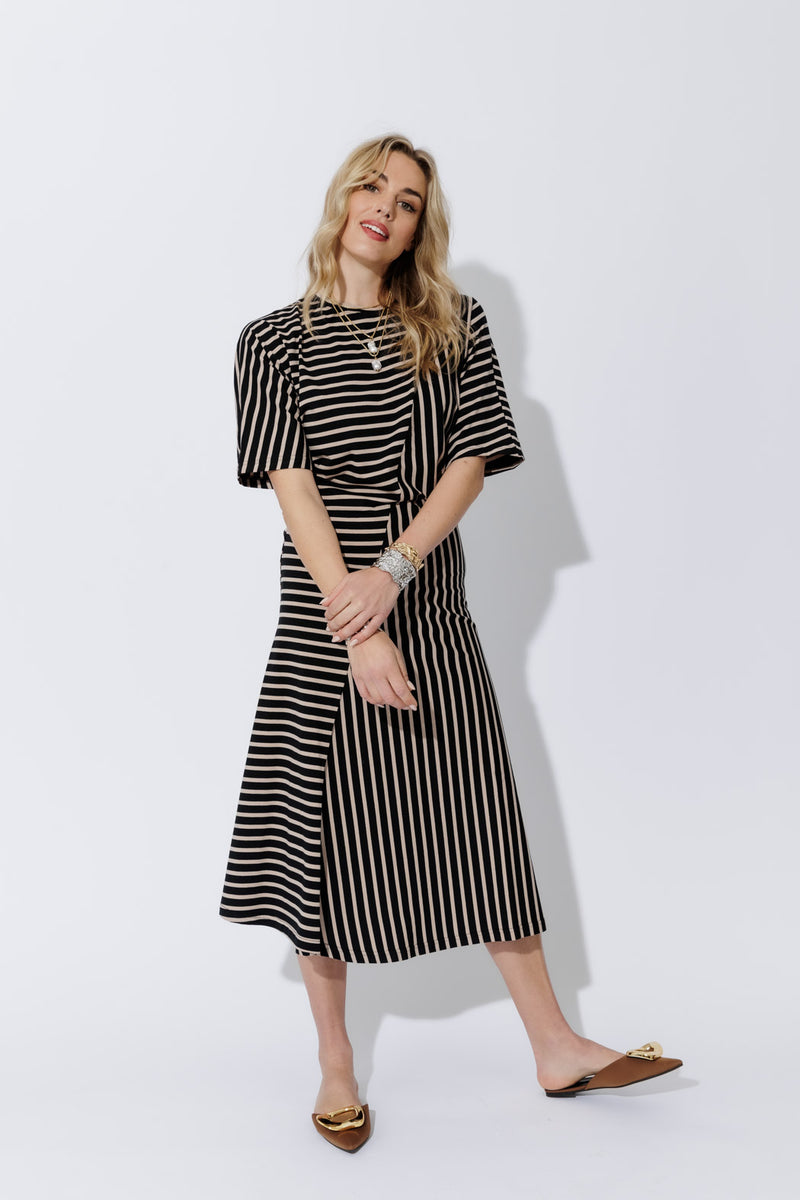 Black/Beige Stripe Knit Dress