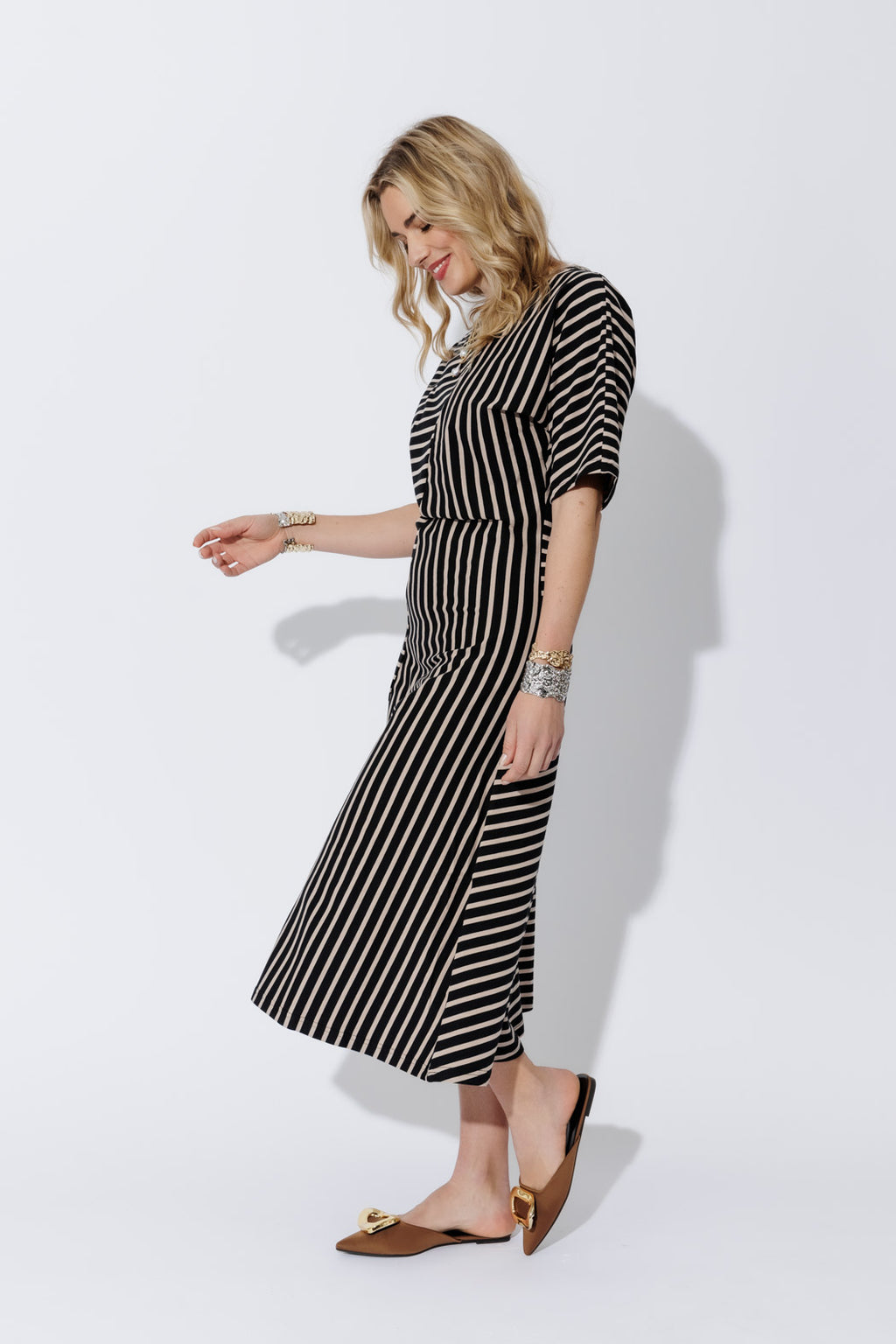 Black/Beige Stripe Knit Dress