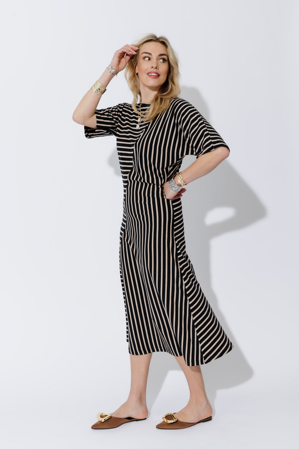 Black/Beige Stripe Knit Dress