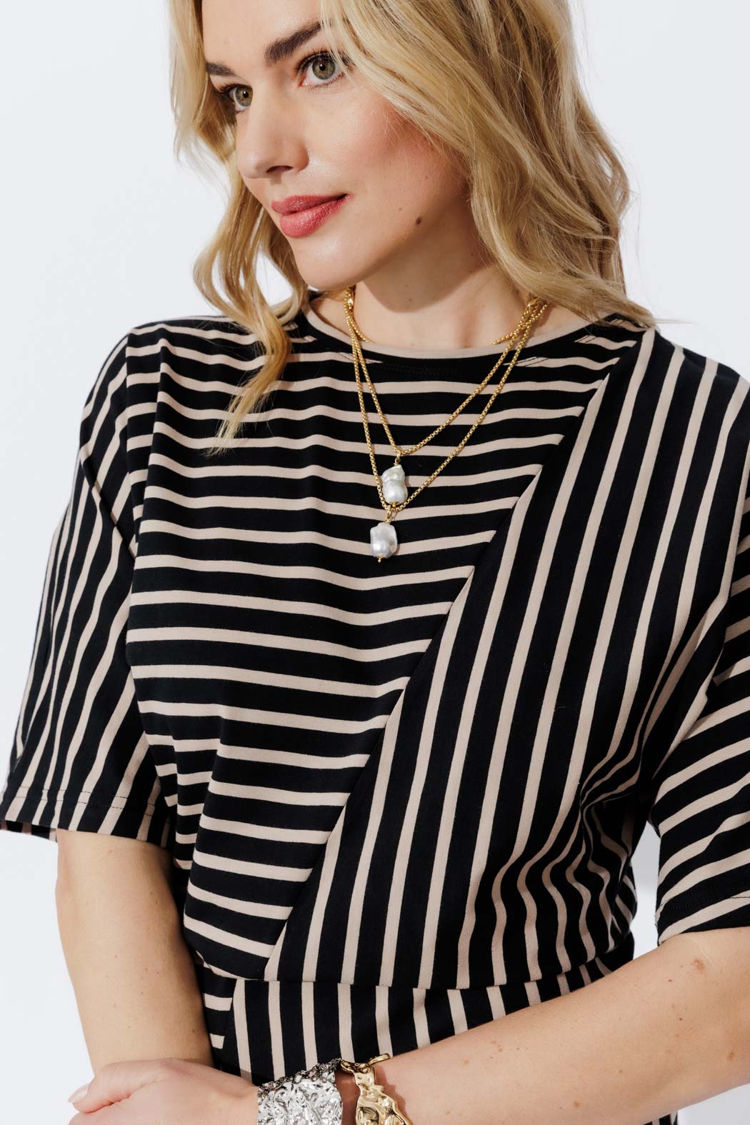 Black/Beige Stripe Knit Dress