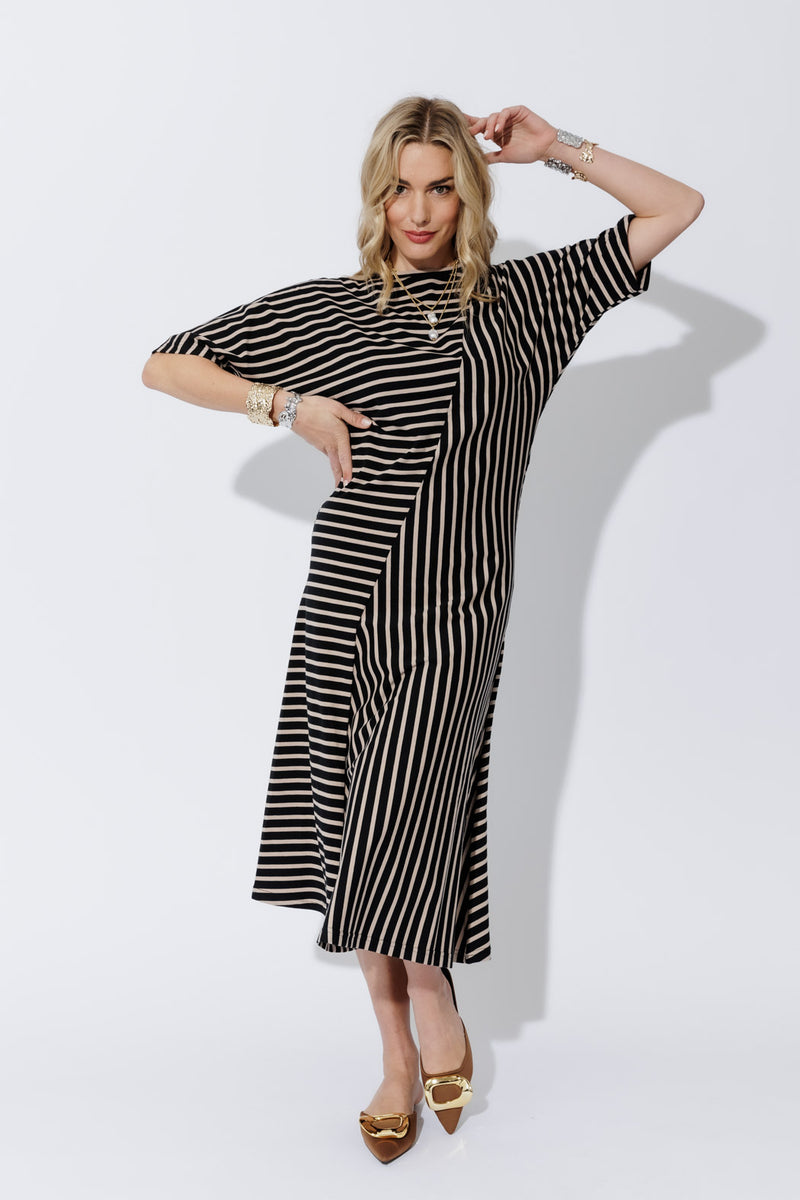 Black/Beige Stripe Knit Dress