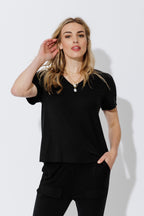 Black Tencel V-Neck T-Shirt