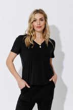 Black Tencel V-Neck T-Shirt