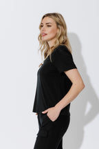 Black Tencel V-Neck T-Shirt