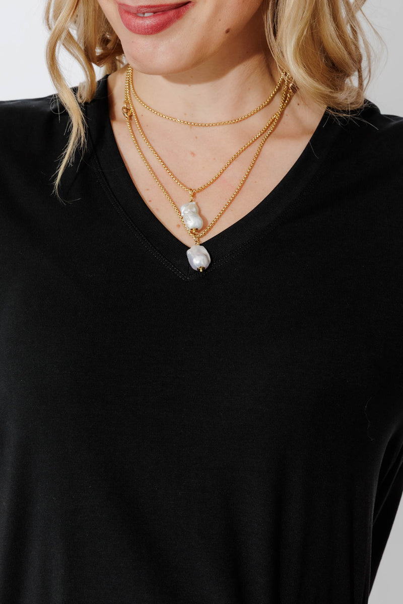 Black Tencel V-Neck T-Shirt