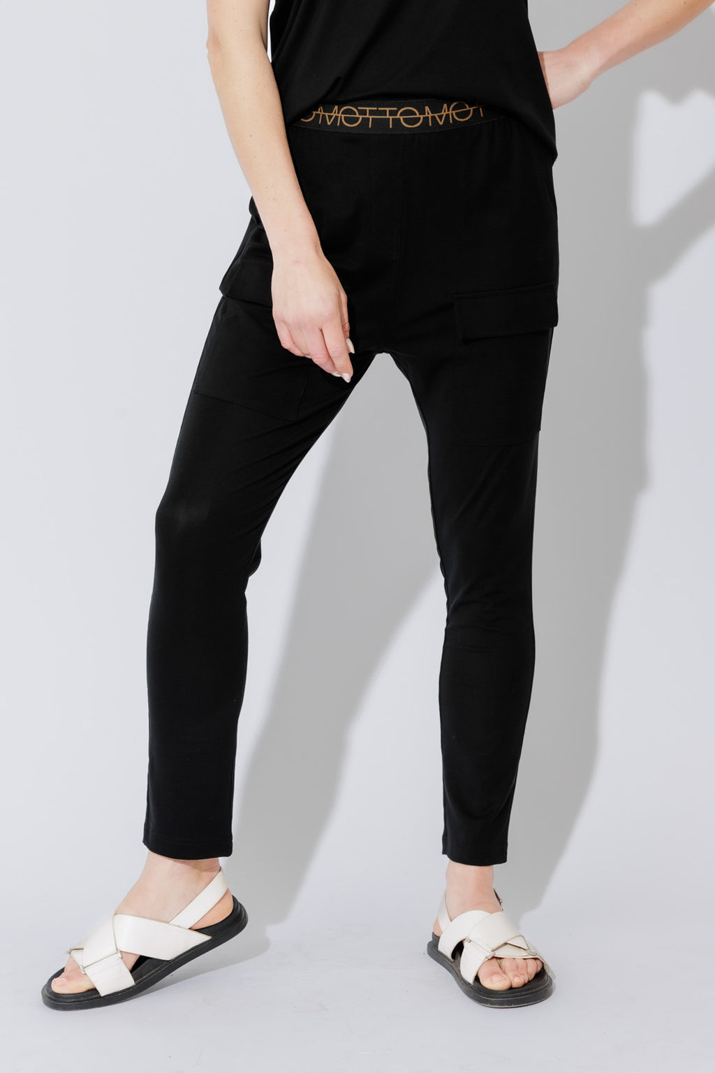 Black Tencel Pull On Cargo Pant