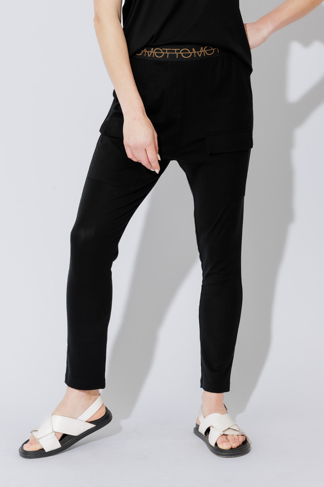 Black Tencel Pull On Cargo Pant