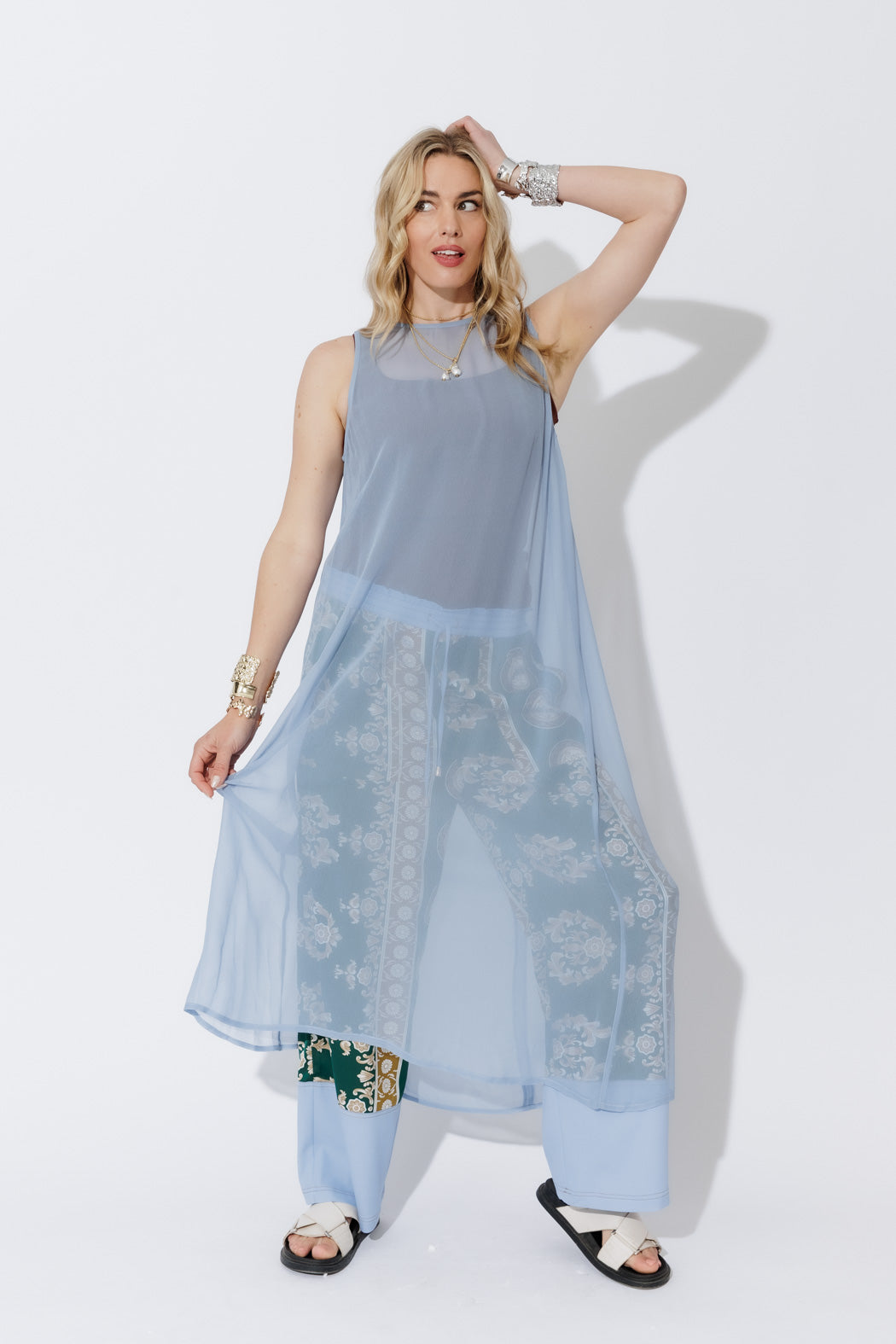 Blue Chiffon A-Line Dress