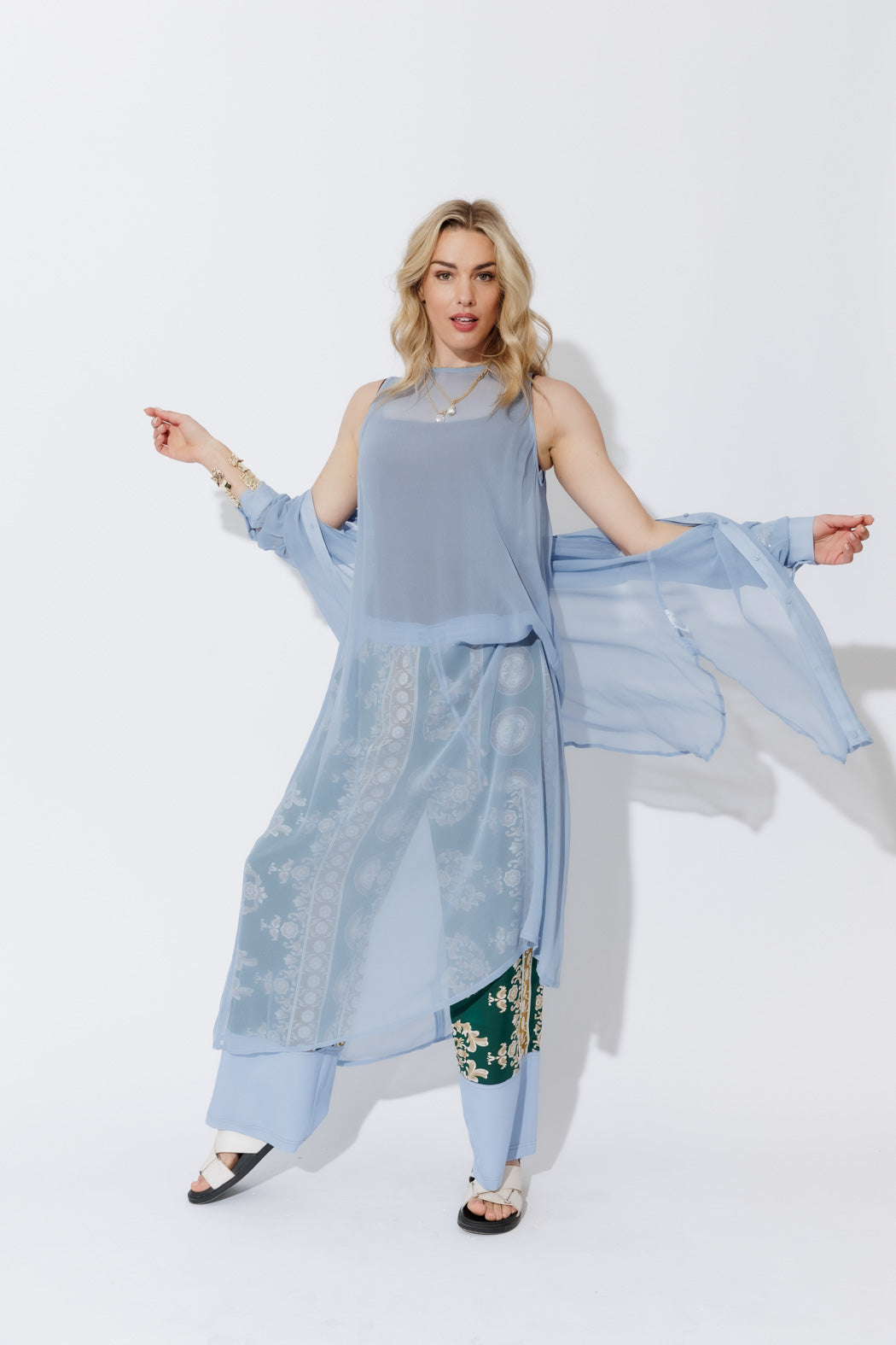 Blue Chiffon A-Line Dress