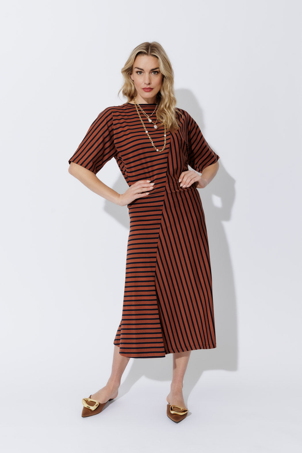 Tan/Navy Stripe Knit Dress