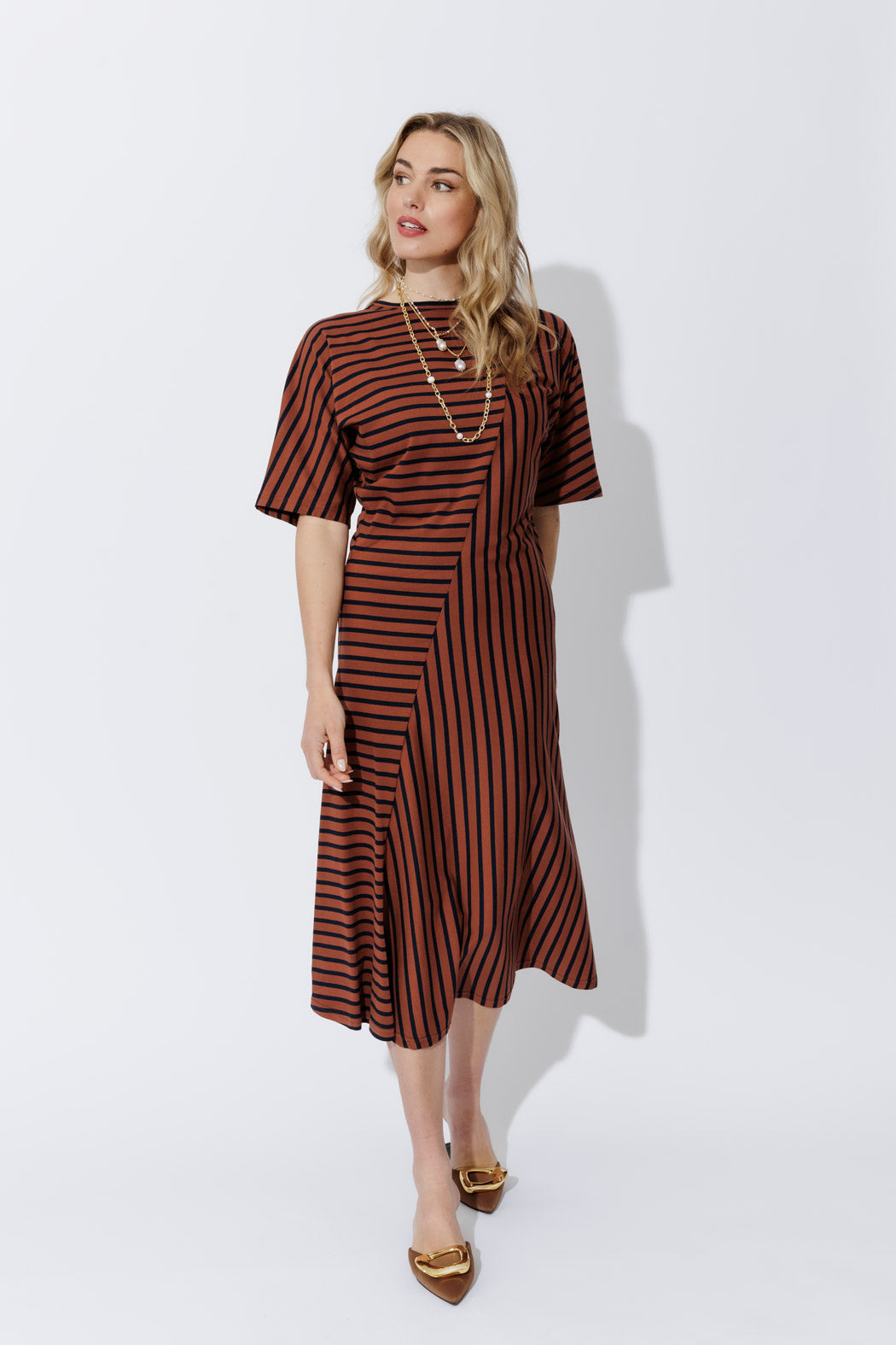 Tan/Navy Stripe Knit Dress