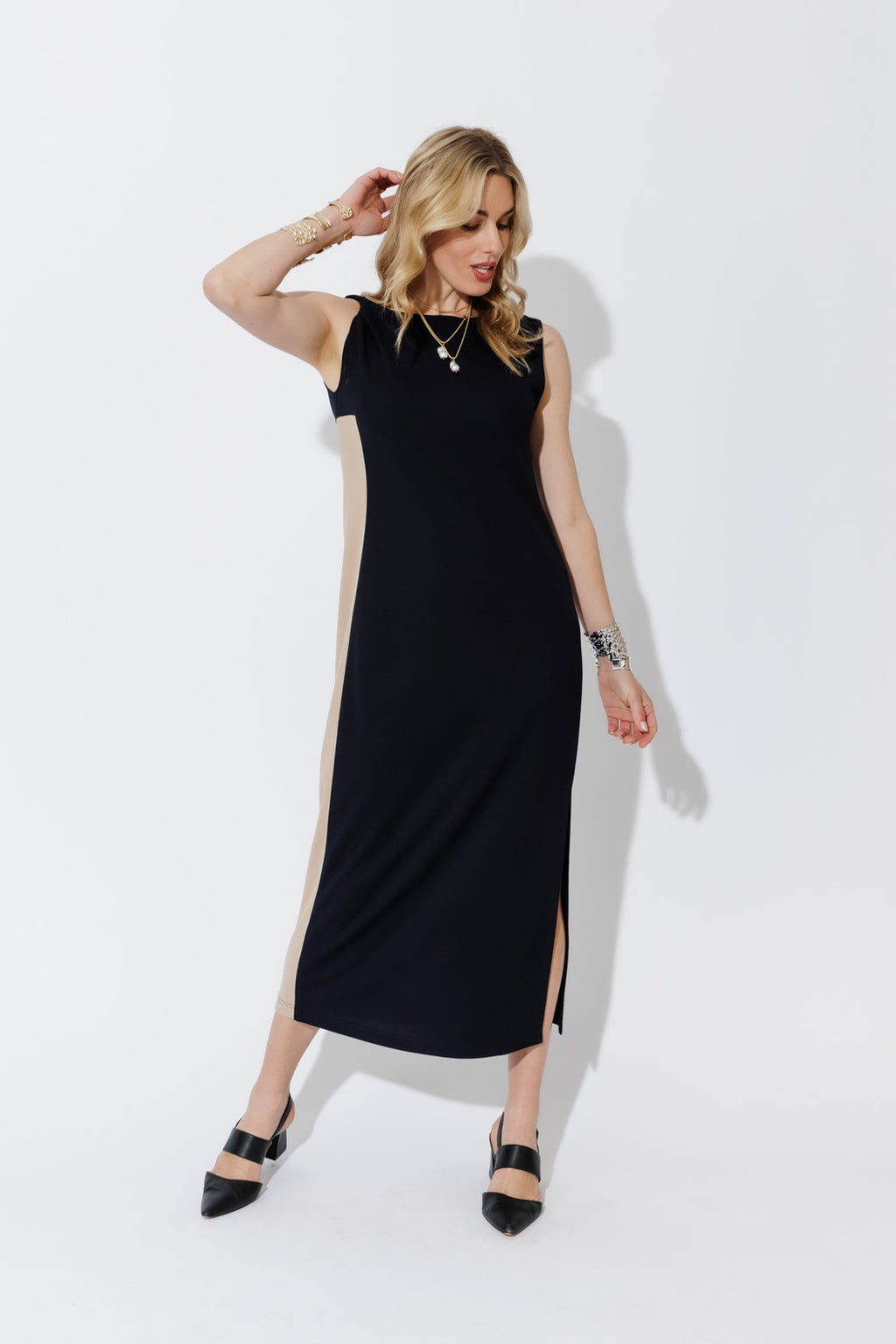 Navy Twist Shoulder Dress