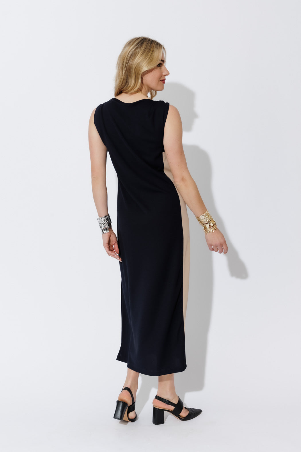Navy Twist Shoulder Dress