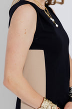 Navy Twist Shoulder Dress