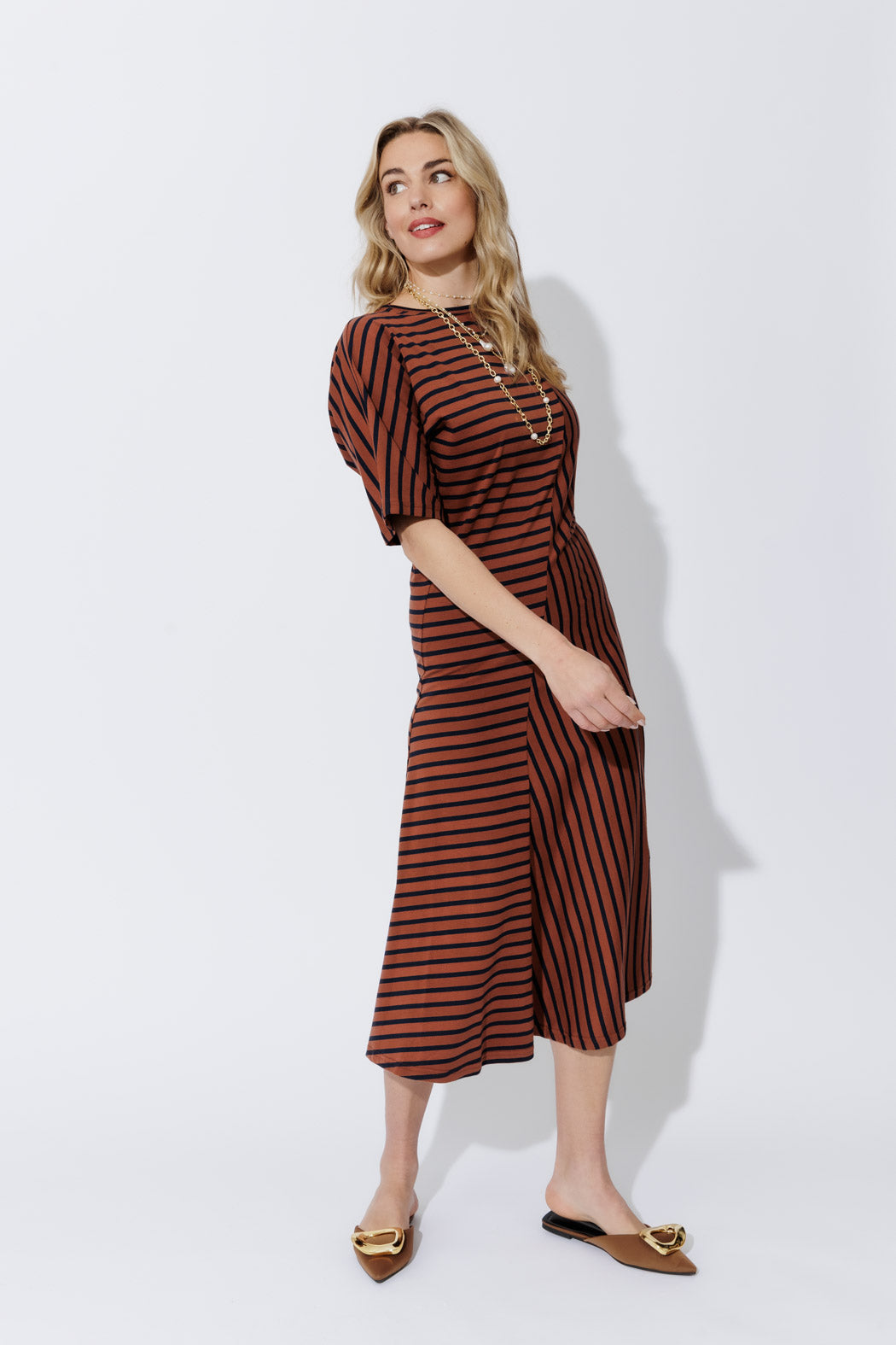 Tan/Navy Stripe Knit Dress