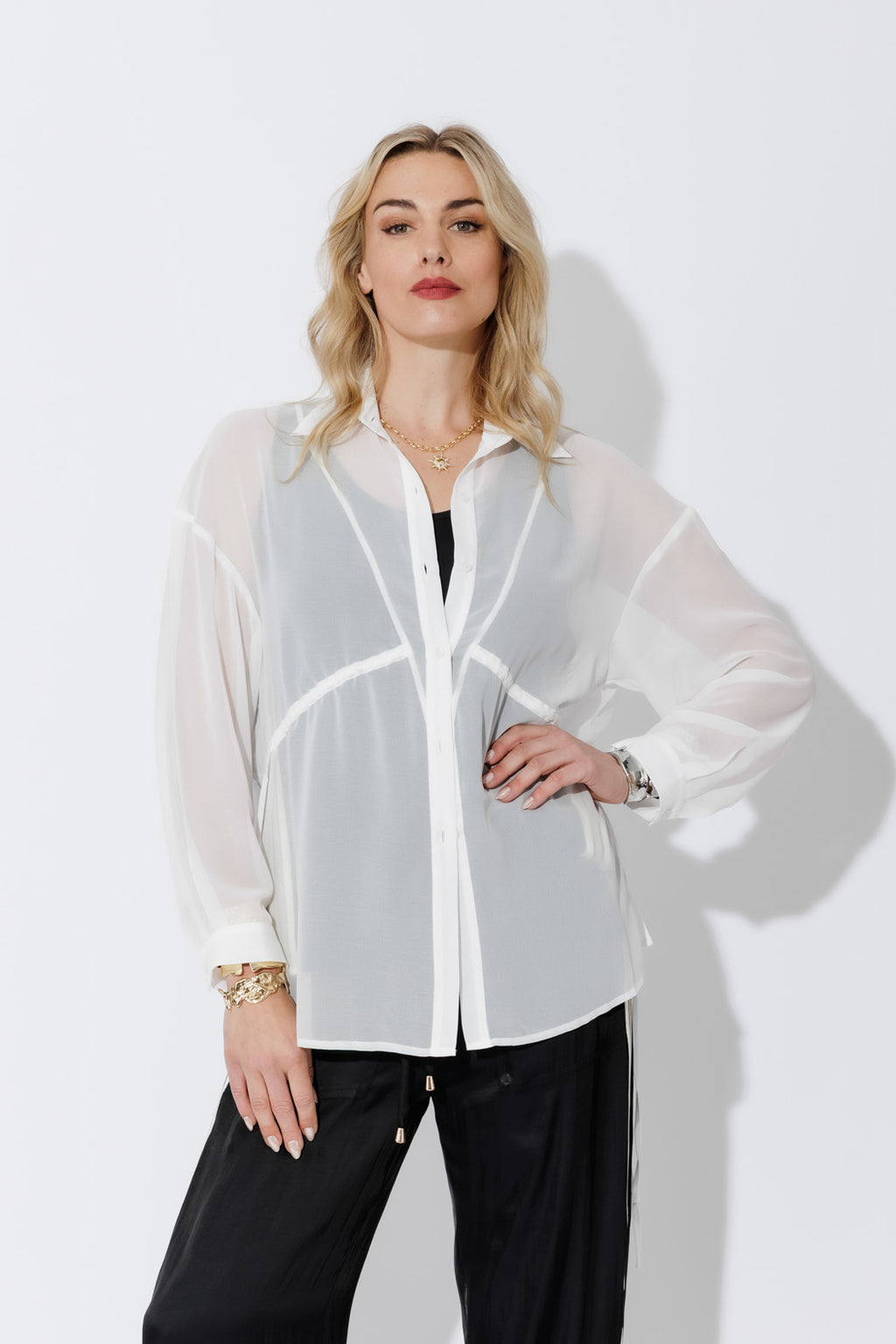 White Chiffon Drawstring Shirt
