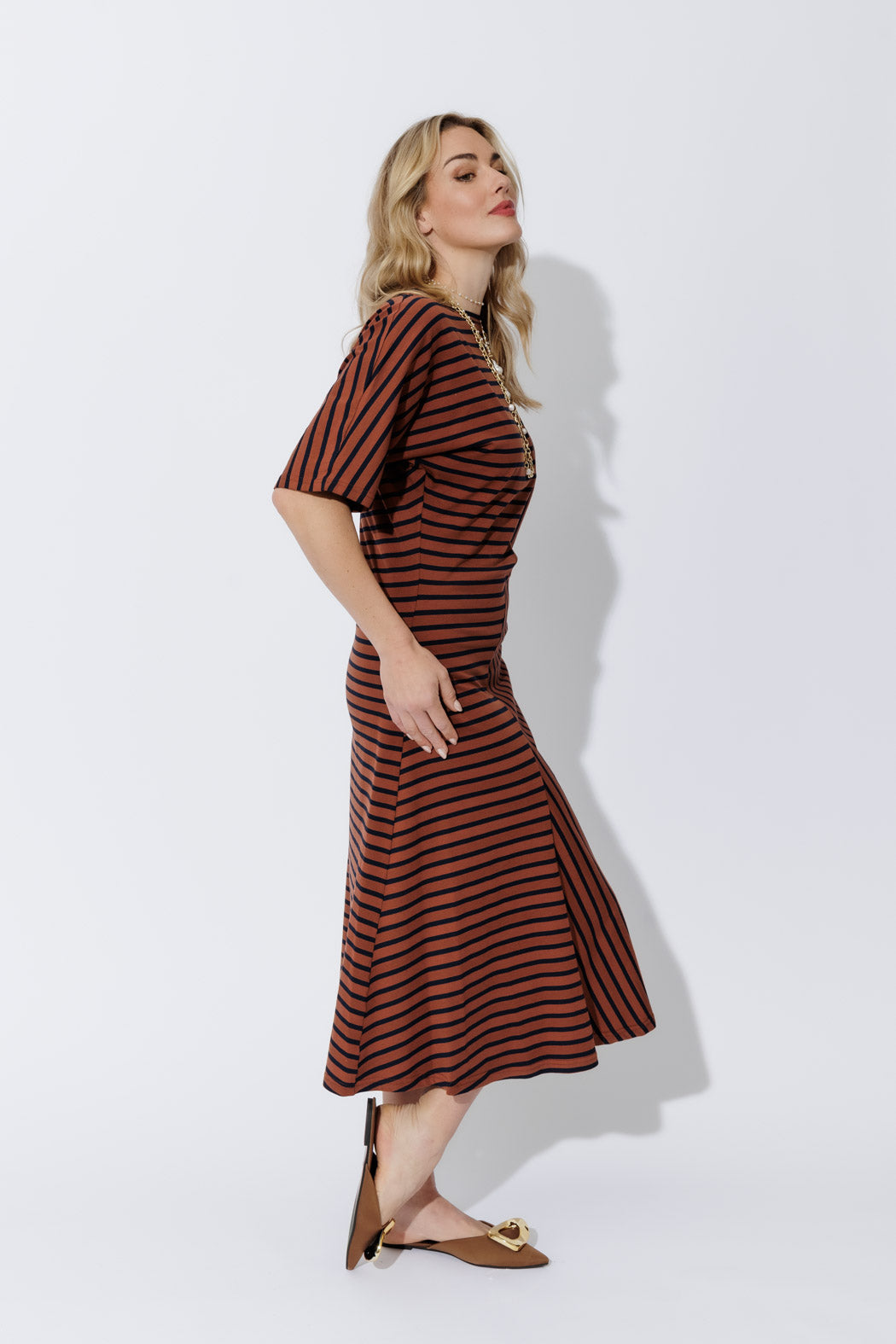Tan/Navy Stripe Knit Dress