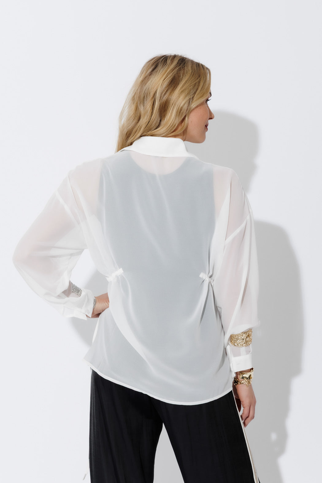 White Chiffon Drawstring Shirt