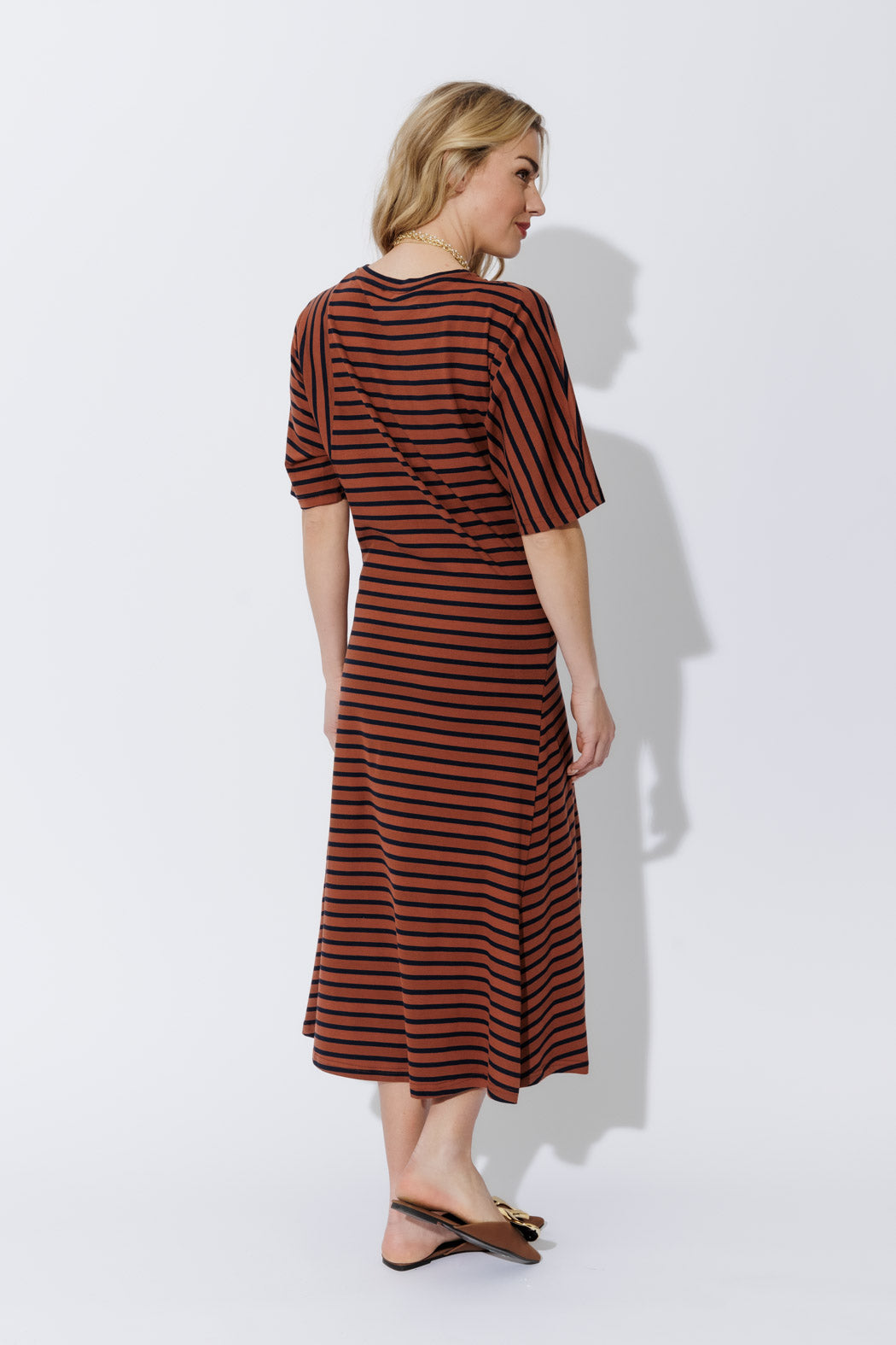 Tan/Navy Stripe Knit Dress