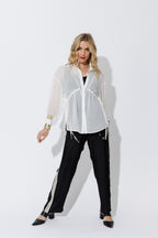 White Chiffon Drawstring Shirt