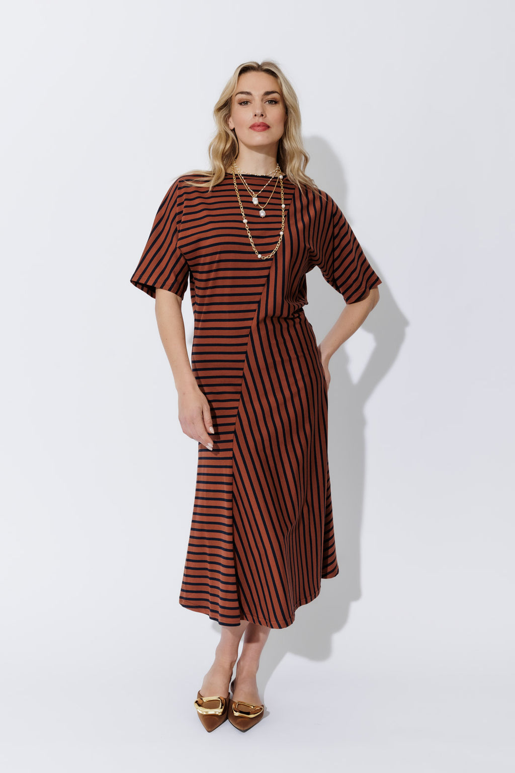Tan/Navy Stripe Knit Dress